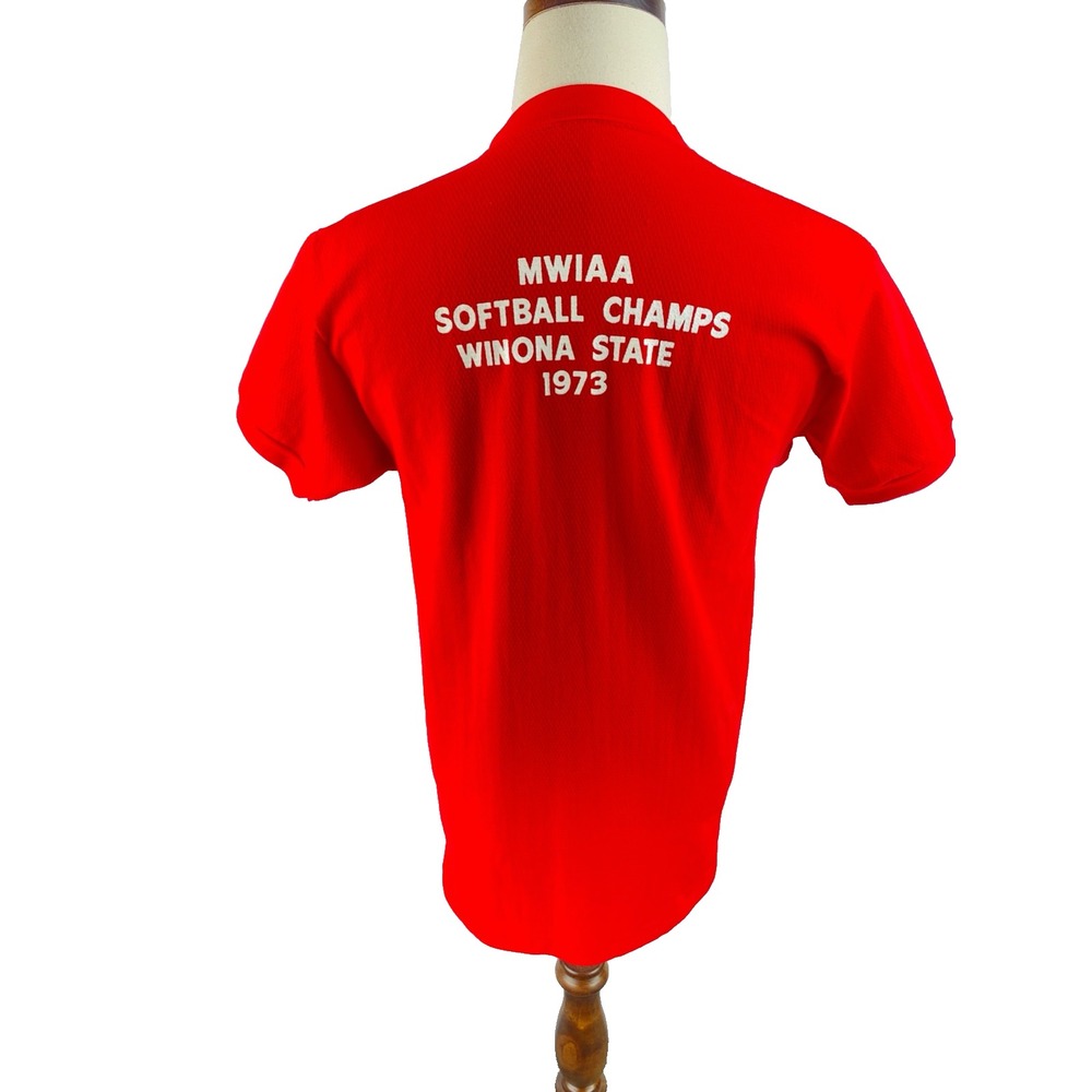 70s Vtg Softball Champs Winona State MWIAA Jersey Shirt Knit Nylon Red Rare